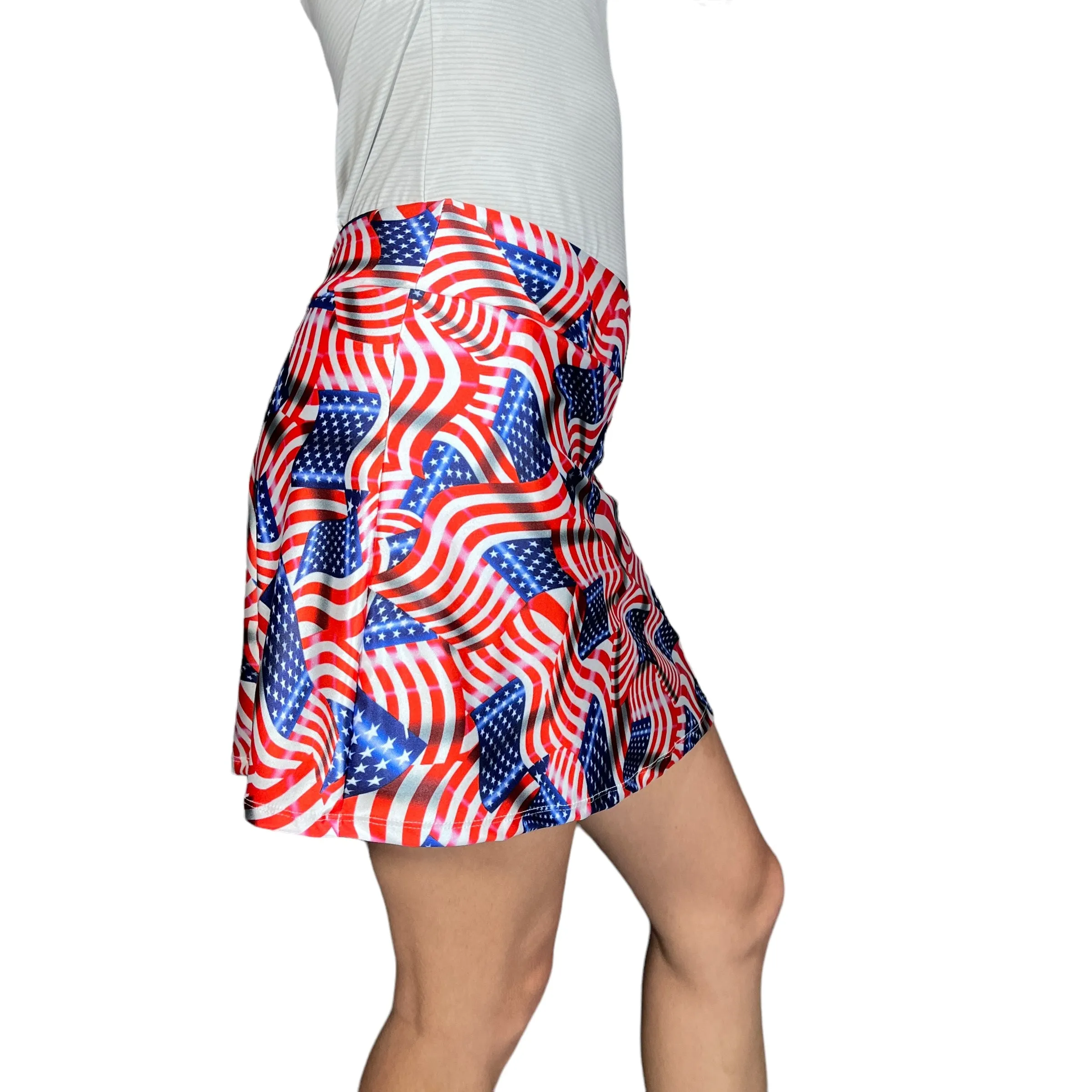 USA Flag Print Athletic Slim Golf Skort w/ pocket - Pickleball or Tennis Skirt