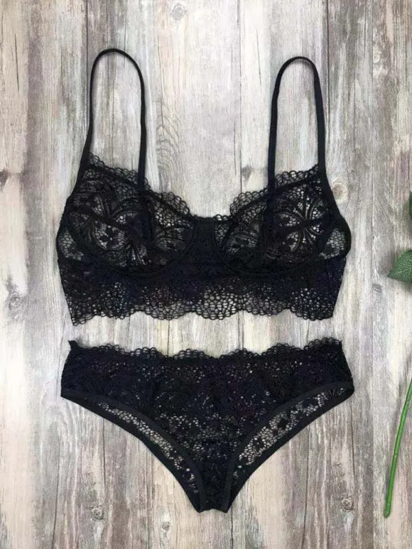 Women's Elegant Lace Bra And Pants Lingerie Set