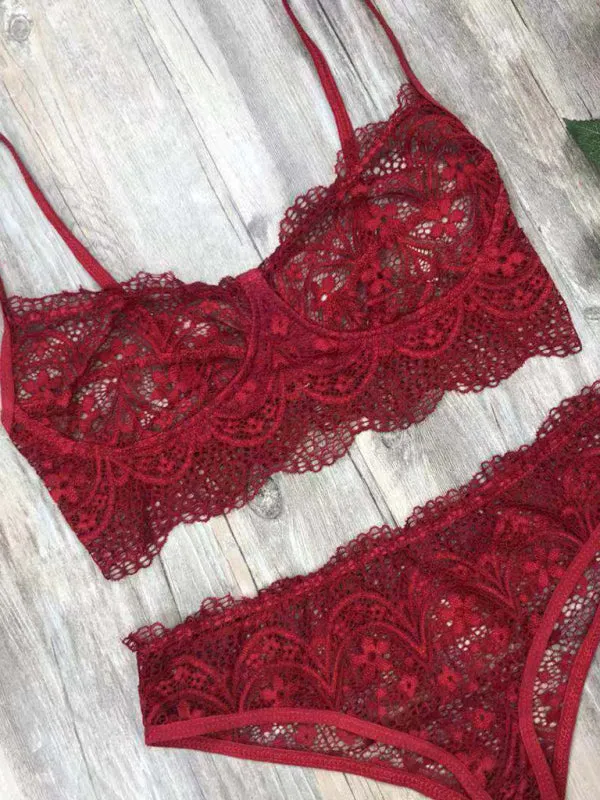 Women's Elegant Lace Bra And Pants Lingerie Set