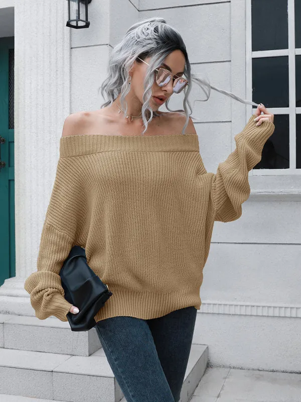 Women's Off The Shoulder Ribbed Loose Fit Jumper