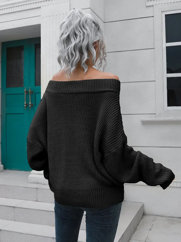 Women's Off The Shoulder Ribbed Loose Fit Jumper