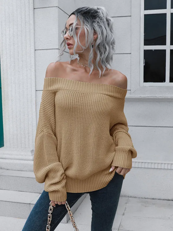 Women's Off The Shoulder Ribbed Loose Fit Jumper