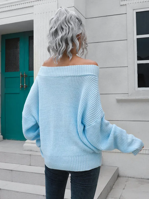 Women's Off The Shoulder Ribbed Loose Fit Jumper