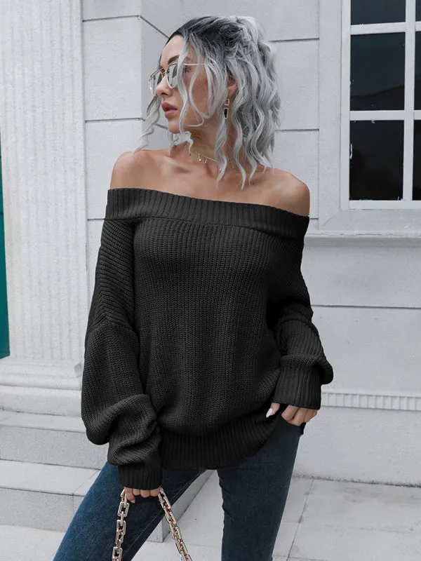 Women's Off The Shoulder Ribbed Loose Fit Jumper