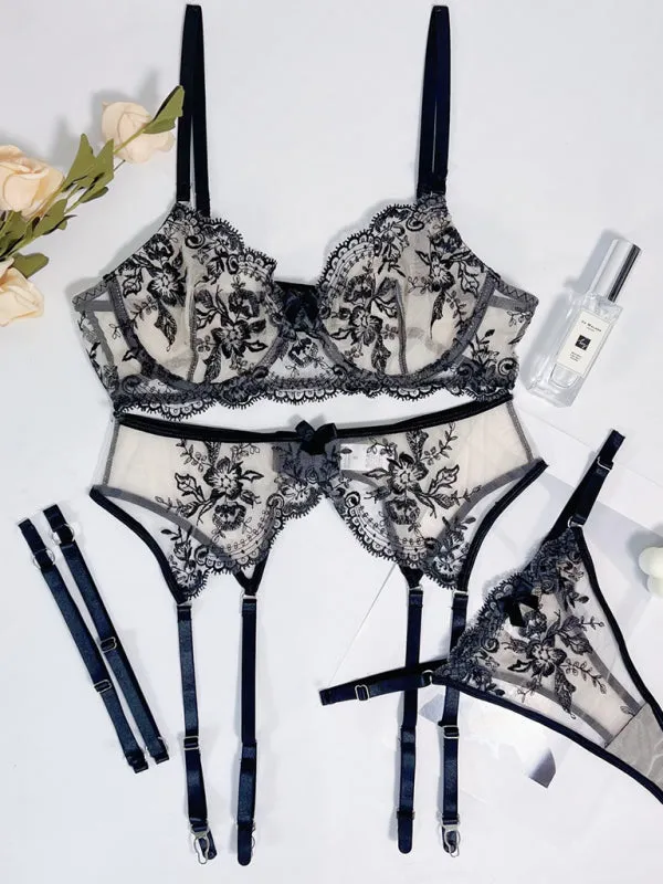 Women's Sexy Lace Embroidered Hollow Lingerie Set