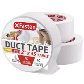 XFasten Duct Tape, White, 2-Inches x 35-Yards, Pack of 3